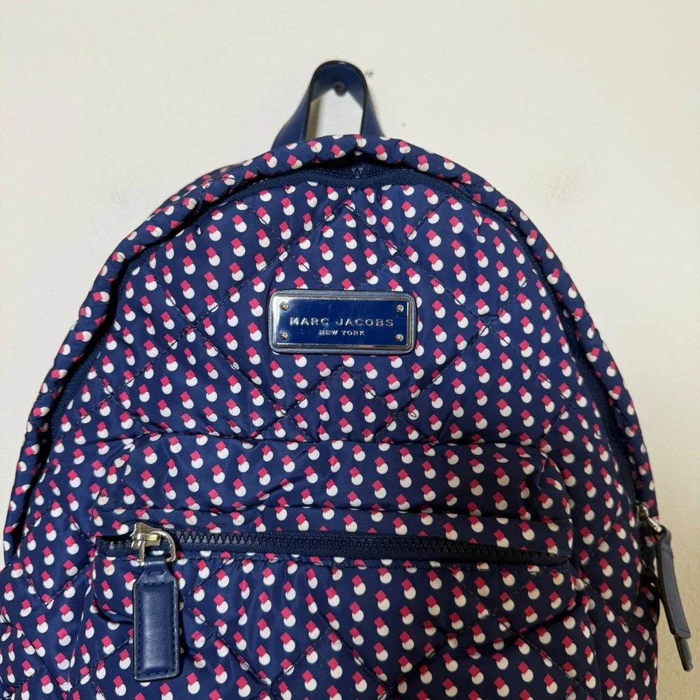 Marc Jacobs M0013564 Quilted Polka Dot Large Backpack Size Large Navy Blue Multi